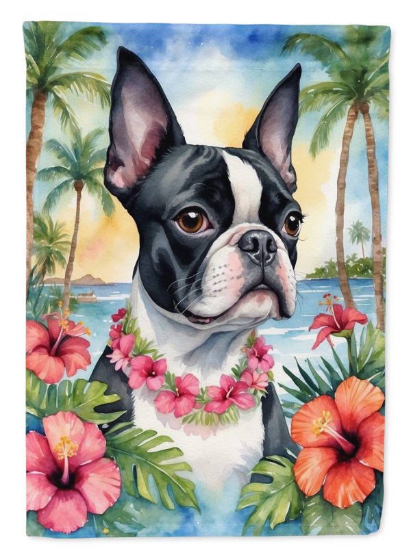 Boston Terrier Luau House Flag For Cheap