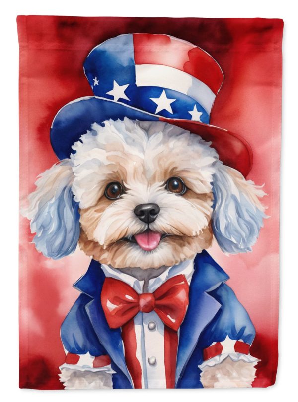 Maltipoo Patriotic American Garden Flag – Dog in Uncle Sam Hat | Red, White & Blue Outdoor Decor Sale