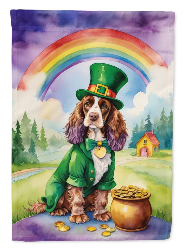 English Cocker Spaniel St. Patrick’s Day Garden Flag – Dog with Pot of Gold & Rainbow Yard Decor Supply