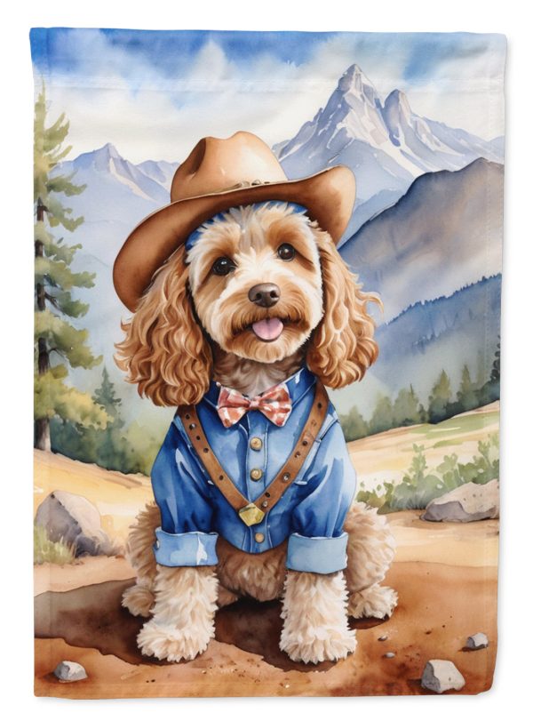 Cockapoo Cowboy Welcome Garden Flag – Western Dog Yard Decor with Mountain Landscape Supply