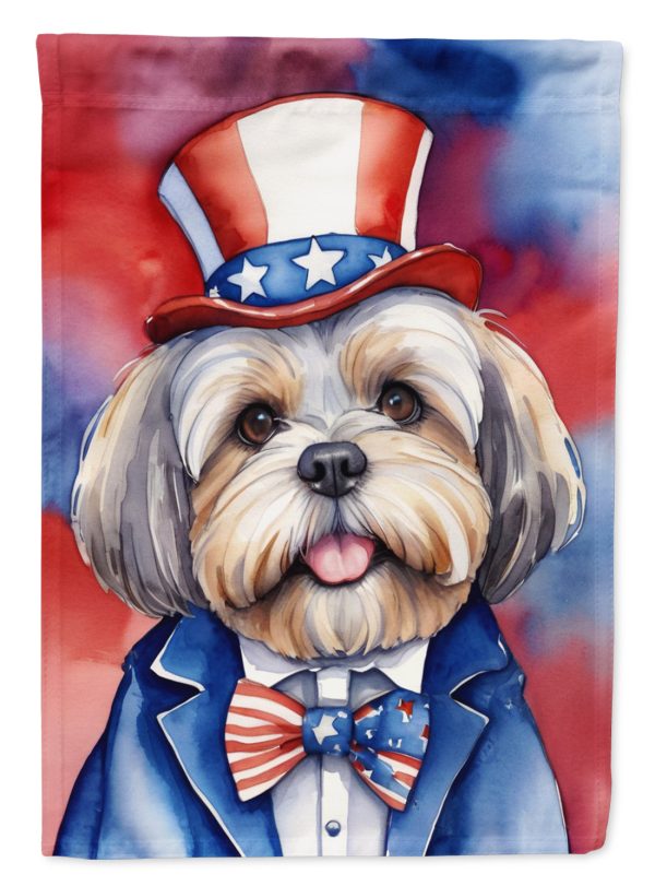 Lhasa Apso Patriotic American Garden Flag – Dog in Uncle Sam Hat | Red, White & Blue Outdoor Decor Discount