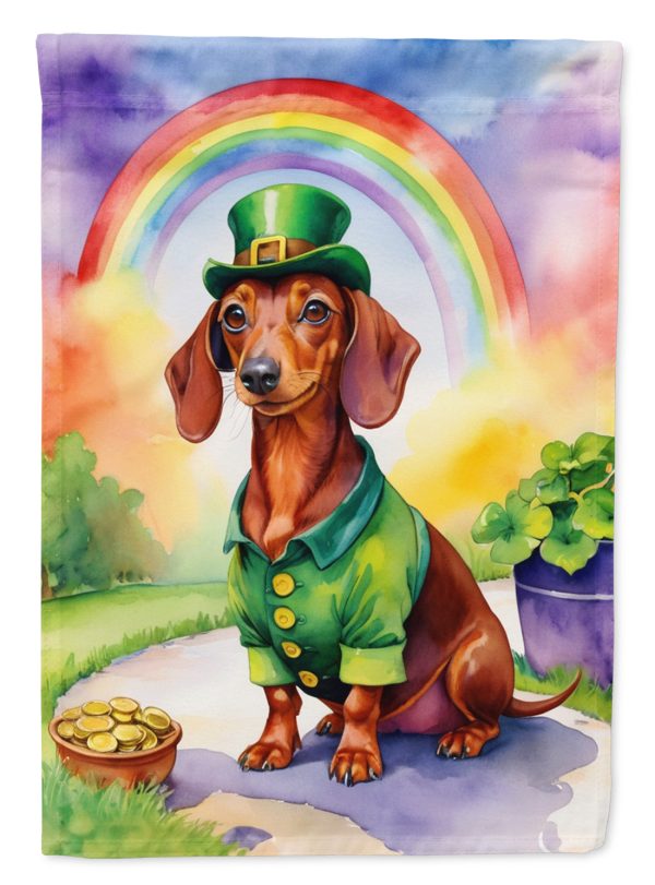 Dachshund St. Patrick’s Day Garden Flag – Dog with Pot of Gold & Rainbow Yard Decor Online Hot Sale