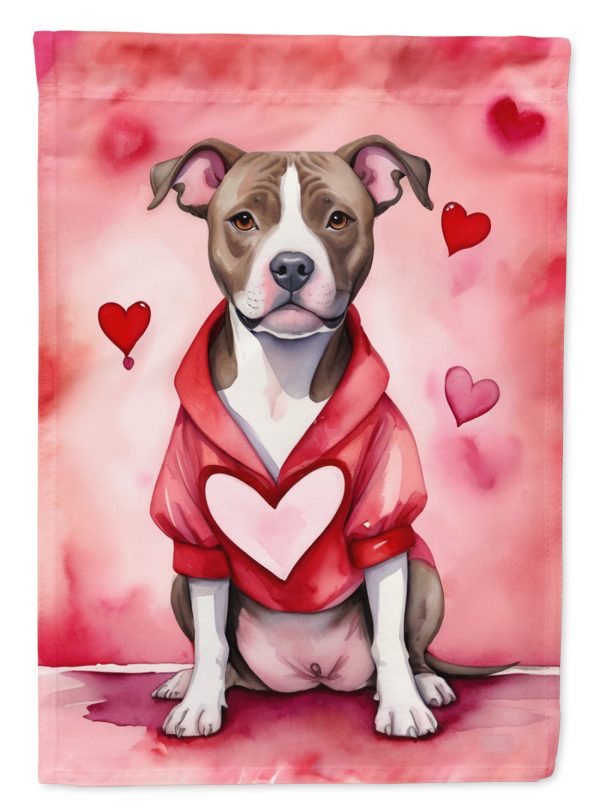 Pit Bull Terrier Valentine’s Day Garden Flag – Dog-Themed Heart Yard Decor For Sale