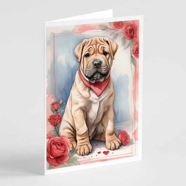 Shar Pei Valentine Roses Greeting Cards Pack of 8 Fashion