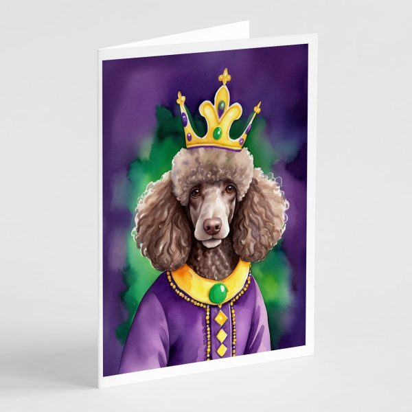 Chocolate Poodle King of Mardi Gras Greeting Cards Pack of 8 For Discount