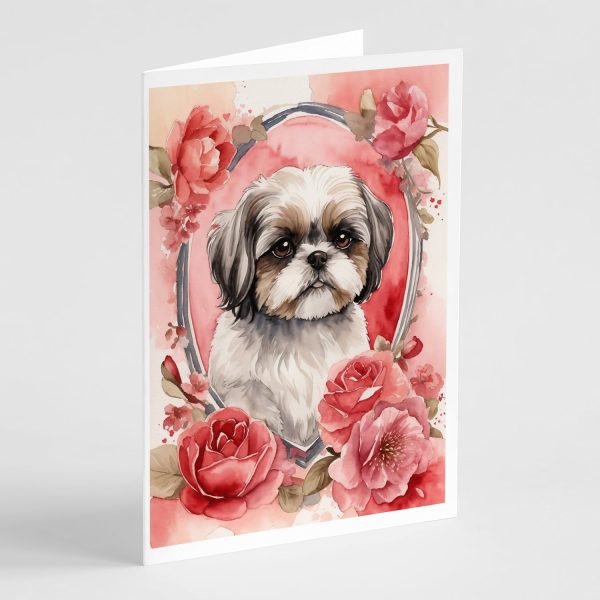 Shih Tzu Valentine Roses Greeting Cards Pack of 8 Online Sale