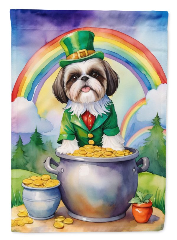 Shih Tzu St. Patrick’s Day Garden Flag – Dog with Pot of Gold & Rainbow Yard Decor For Cheap