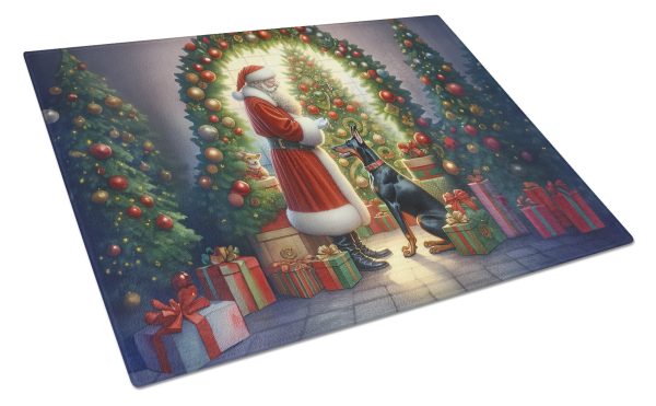Doberman Pinscher and Santa Claus Glass Cutting Board For Discount
