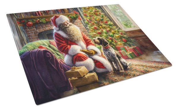 Wirehaired Pointing Griffon and Santa Claus Glass Cutting Board Hot on Sale