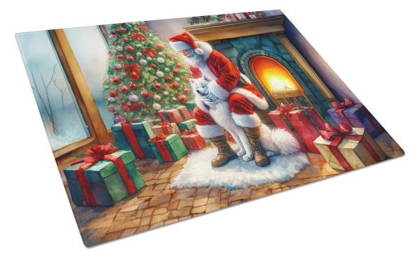 Samoyed and Santa Claus Glass Cutting Board Discount