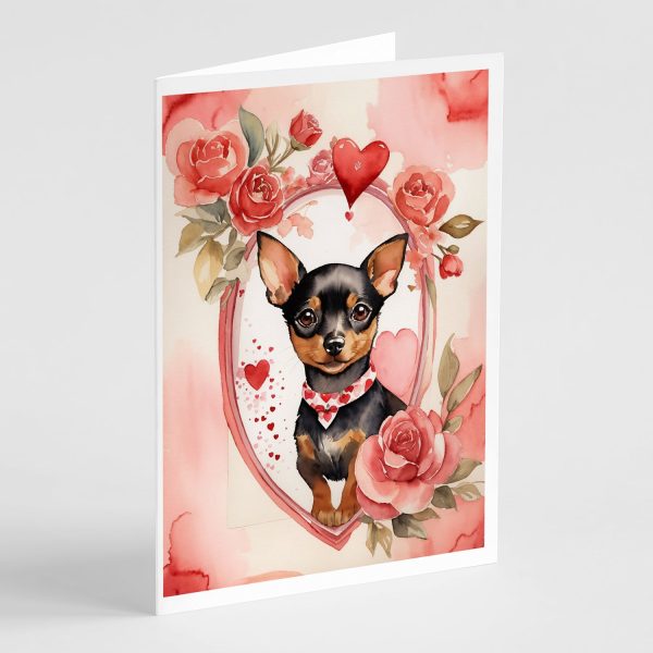 Miniature Pinscher Valentine Roses Greeting Cards Pack of 8 For Sale