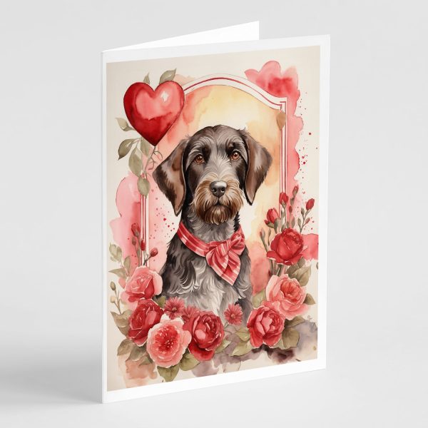 German Wirehaired Pointer Valentine Roses Greeting Cards Pack of 8 on Sale