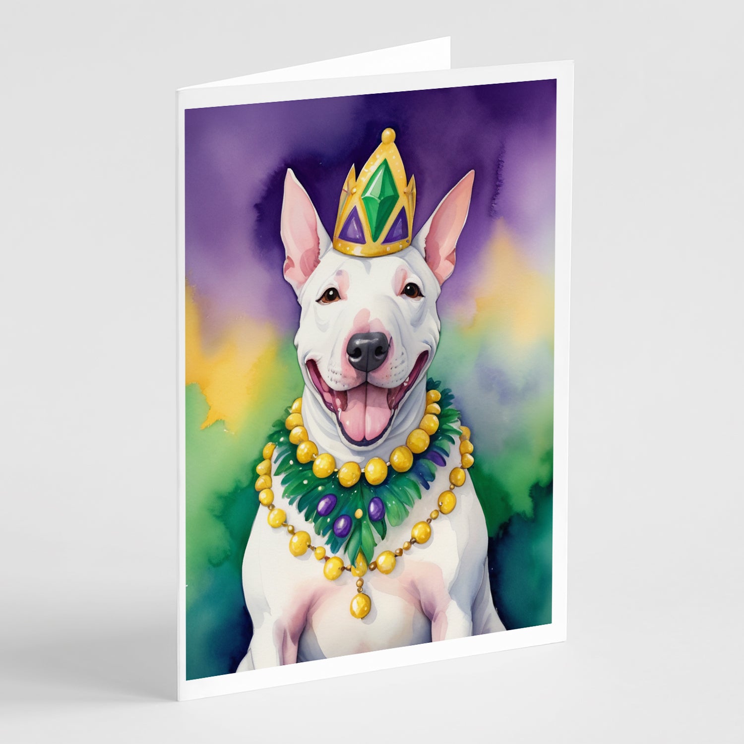 English Bull Terrier King of Mardi Gras Greeting Cards Pack of 8 Hot on Sale