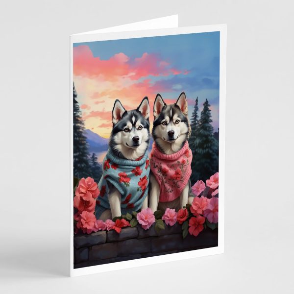 Siberian Husky Two Hearts Greeting Cards Pack of 8 on Sale