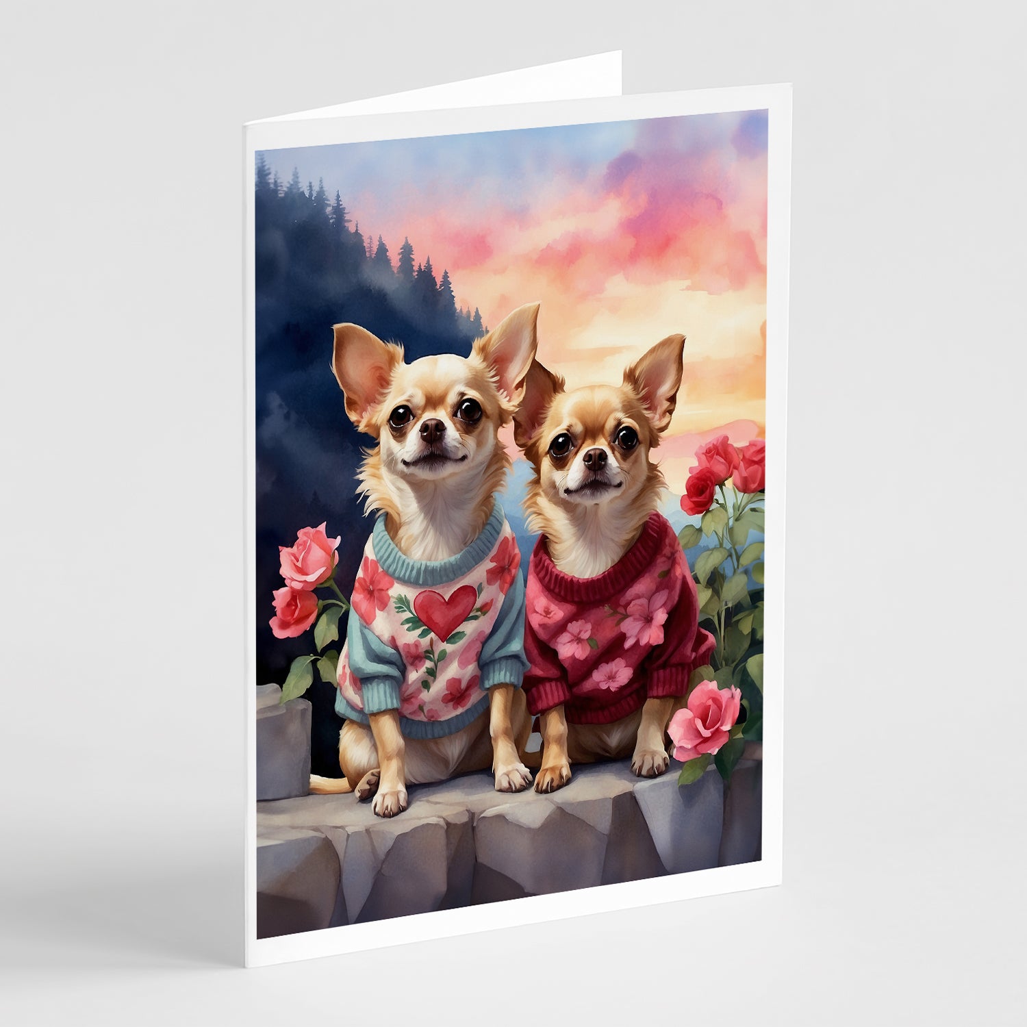 Chihuahua Two Hearts Greeting Cards Pack of 8 For Sale