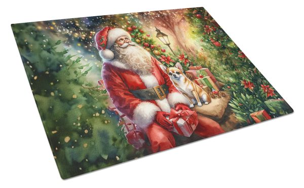 Chihuahua and Santa Claus Glass Cutting Board For Sale