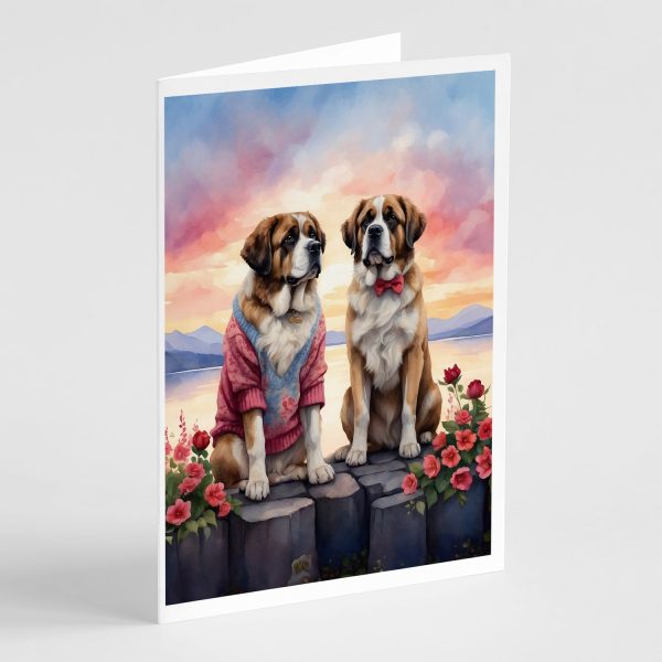 Saint Bernard Two Hearts Greeting Cards Pack of 8 Hot on Sale