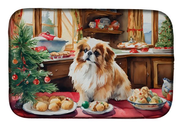 Pekingese Christmas Cookies Dish Drying Mat on Sale