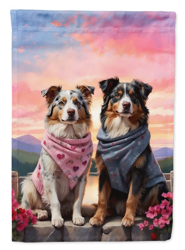 Australian Shepherd Two Hearts House Flag For Discount