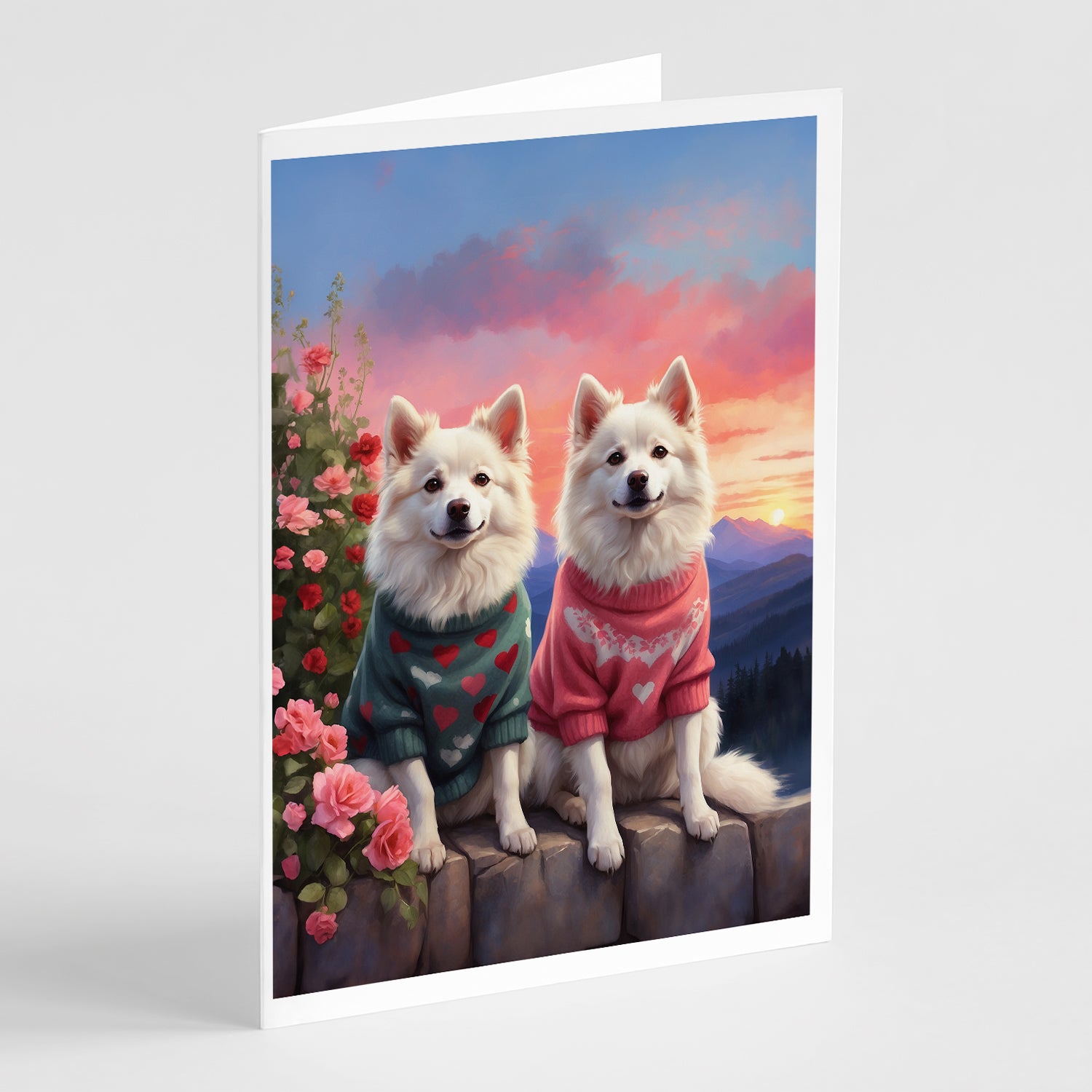 American Eskimo Two Hearts Greeting Cards Pack of 8 Online