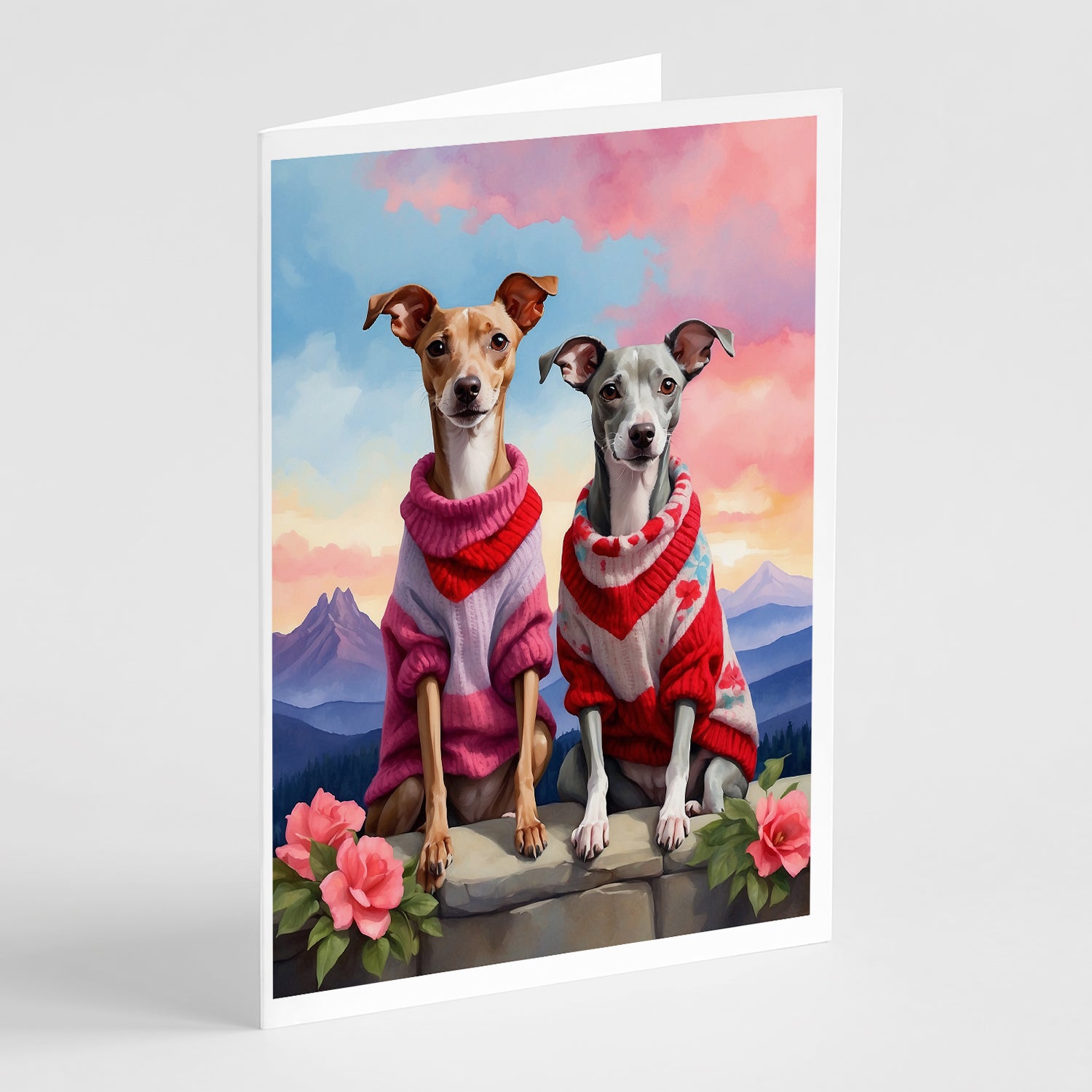 Italian Greyhound Two Hearts Greeting Cards Pack of 8 Online Sale