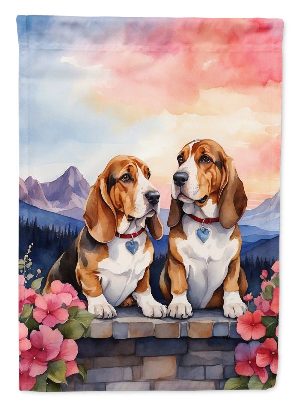 Basset Hound Two Hearts House Flag For Cheap