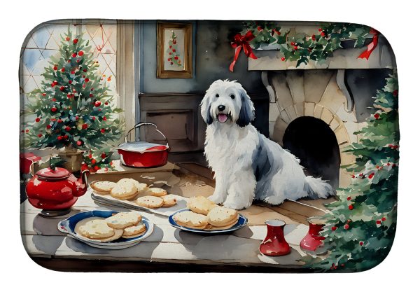 Old English Sheepdog Christmas Cookies Dish Drying Mat on Sale