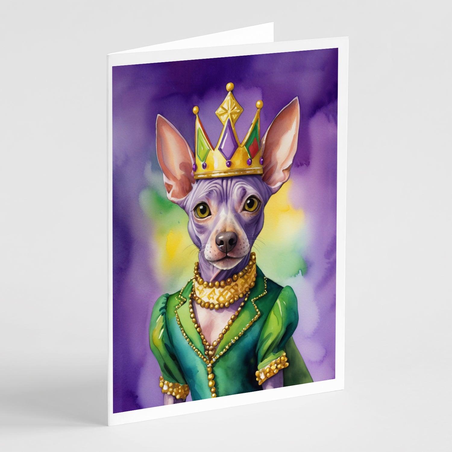American Hairless Terrier King of Mardi Gras Greeting Cards Pack of 8 Online now