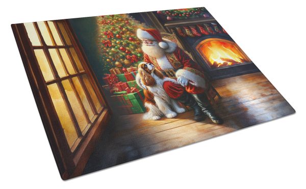 Cavalier Spaniel and Santa Claus Glass Cutting Board Hot on Sale