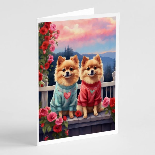Pomeranian Two Hearts Greeting Cards Pack of 8 Hot on Sale