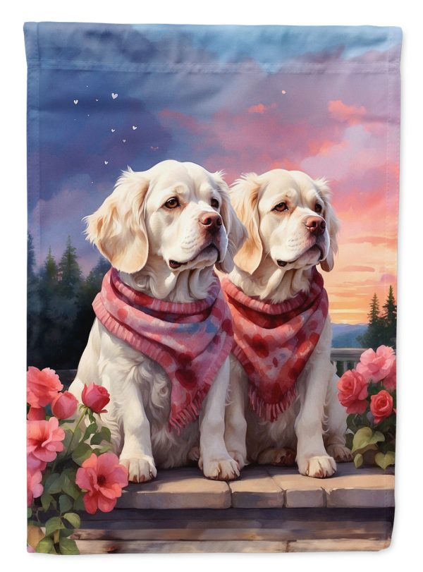 Clumber Spaniel Two Hearts House Flag Hot on Sale