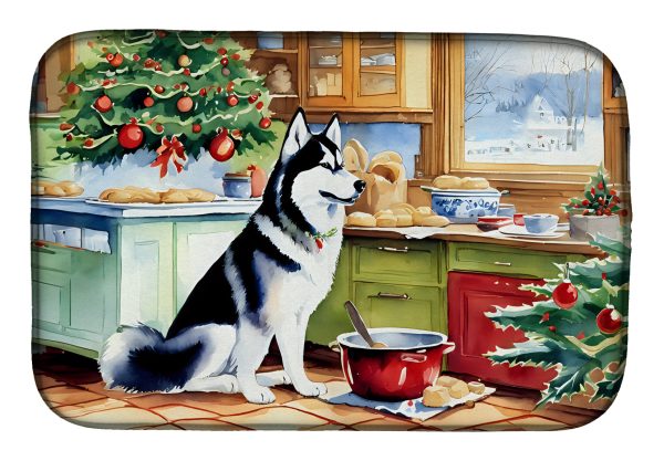 Siberian Husky Christmas Cookies Dish Drying Mat Discount
