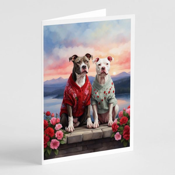 Pit Bull Terrier Two Hearts Greeting Cards Pack of 8 Sale