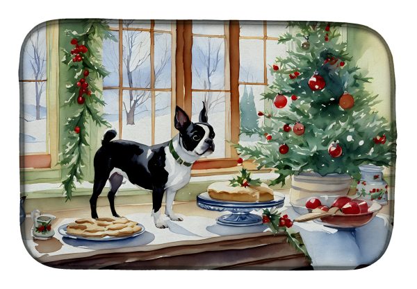 Boston Terrier Christmas Cookies Dish Drying Mat Supply