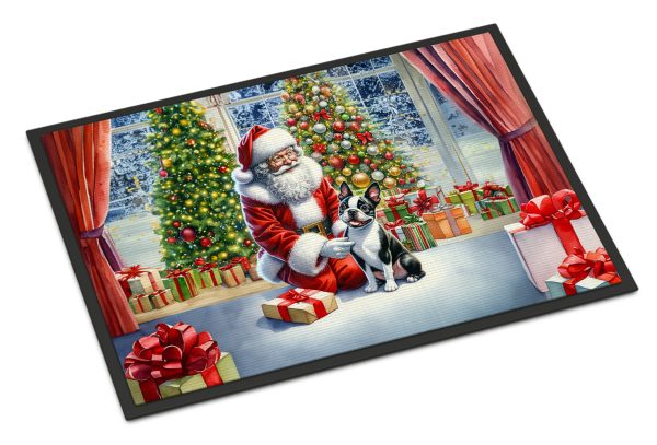 Boston Terrier and Santa Claus Doormat For Cheap