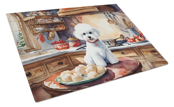 Bichon Frise Christmas Cookies Glass Cutting Board Discount