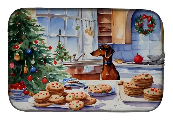 Dachshund Christmas Cookies Dish Drying Mat on Sale