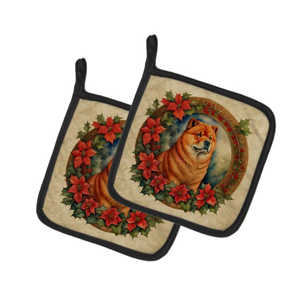 Chow Chow Christmas Flowers Pair of Pot Holders Sale