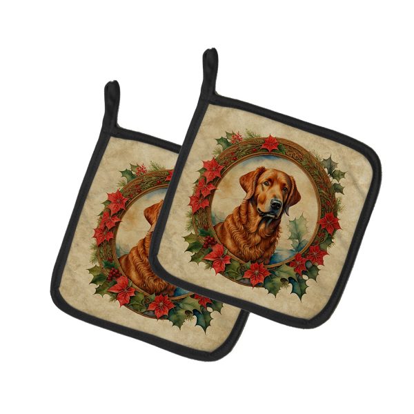 Chesapeake Bay Retriever Christmas Flowers Pair of Pot Holders Hot on Sale