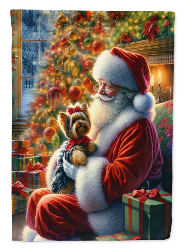 Yorkshire Terrier Yorkie with Santa Garden Flag – Christmas Dog Yard Decor For Sale