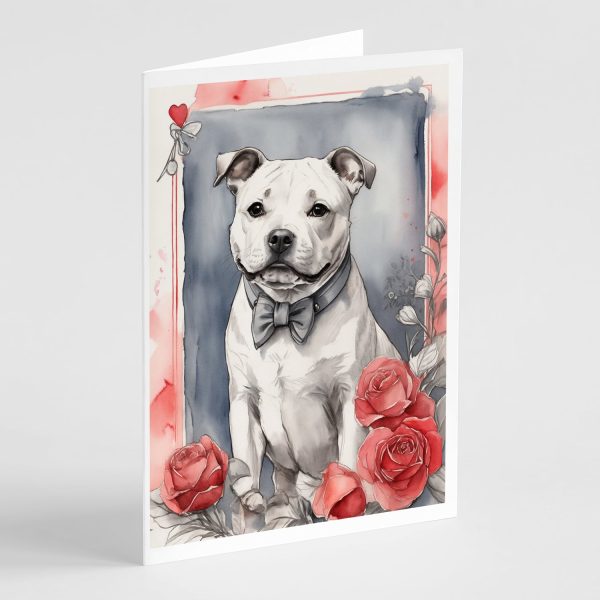 Staffordshire Bull Terrier Valentine Roses Greeting Cards Pack of 8 For Sale