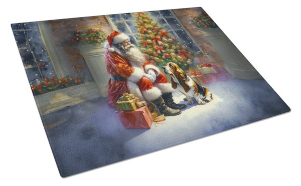Basset Hound and Santa Claus Glass Cutting Board Cheap