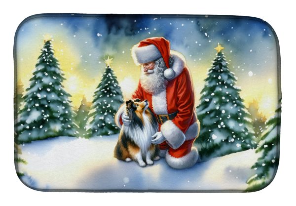 Sheltie and Santa Claus Dish Drying Mat For Cheap