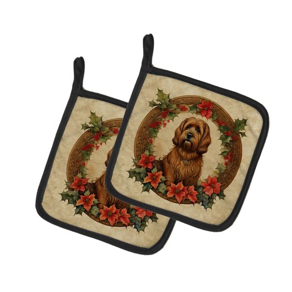 Briard Christmas Flowers Pair of Pot Holders on Sale