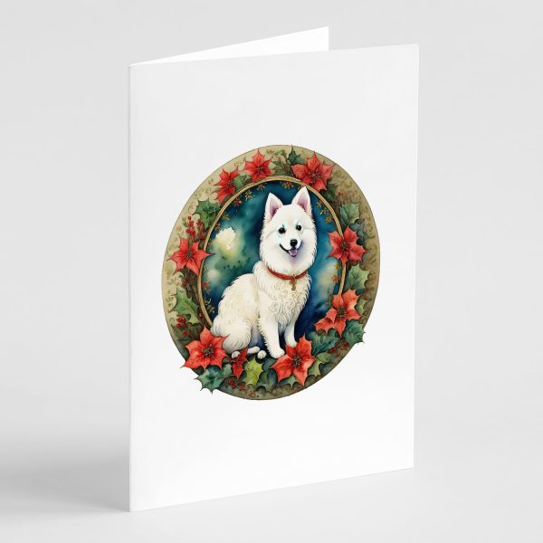 Japanese Spitz Christmas Flowers Greeting Cards Pack of 8 Supply