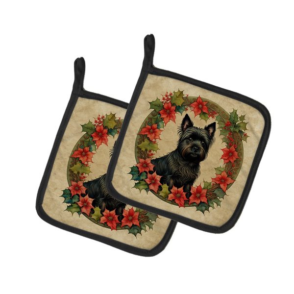 Cairn Terrier Christmas Flowers Pair of Pot Holders Discount