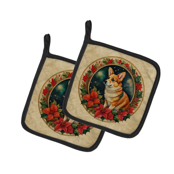 Corgi Christmas Flowers Pair of Pot Holders Online