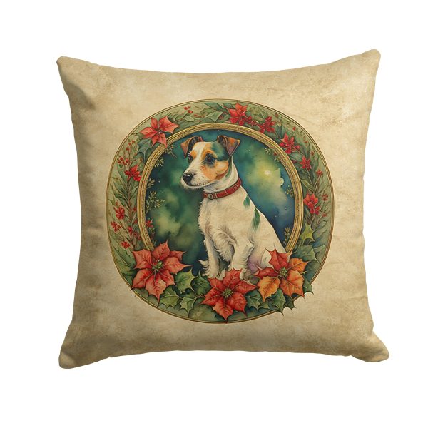 Jack Russell Terrier Christmas Flowers Throw Pillow Sale