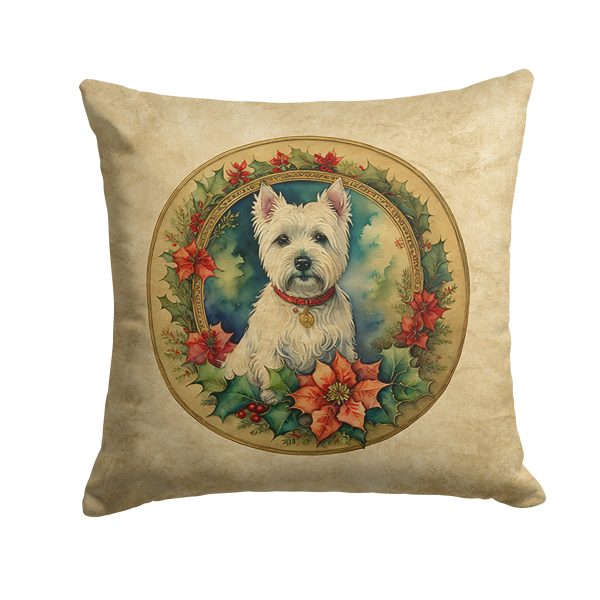Westie Christmas Flowers Throw Pillow For Sale