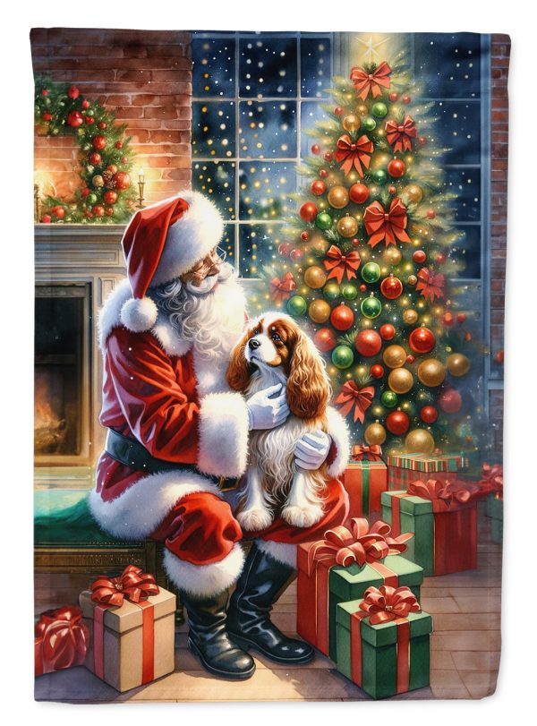 Cavalier Spaniel and Santa Claus House Flag Hot on Sale
